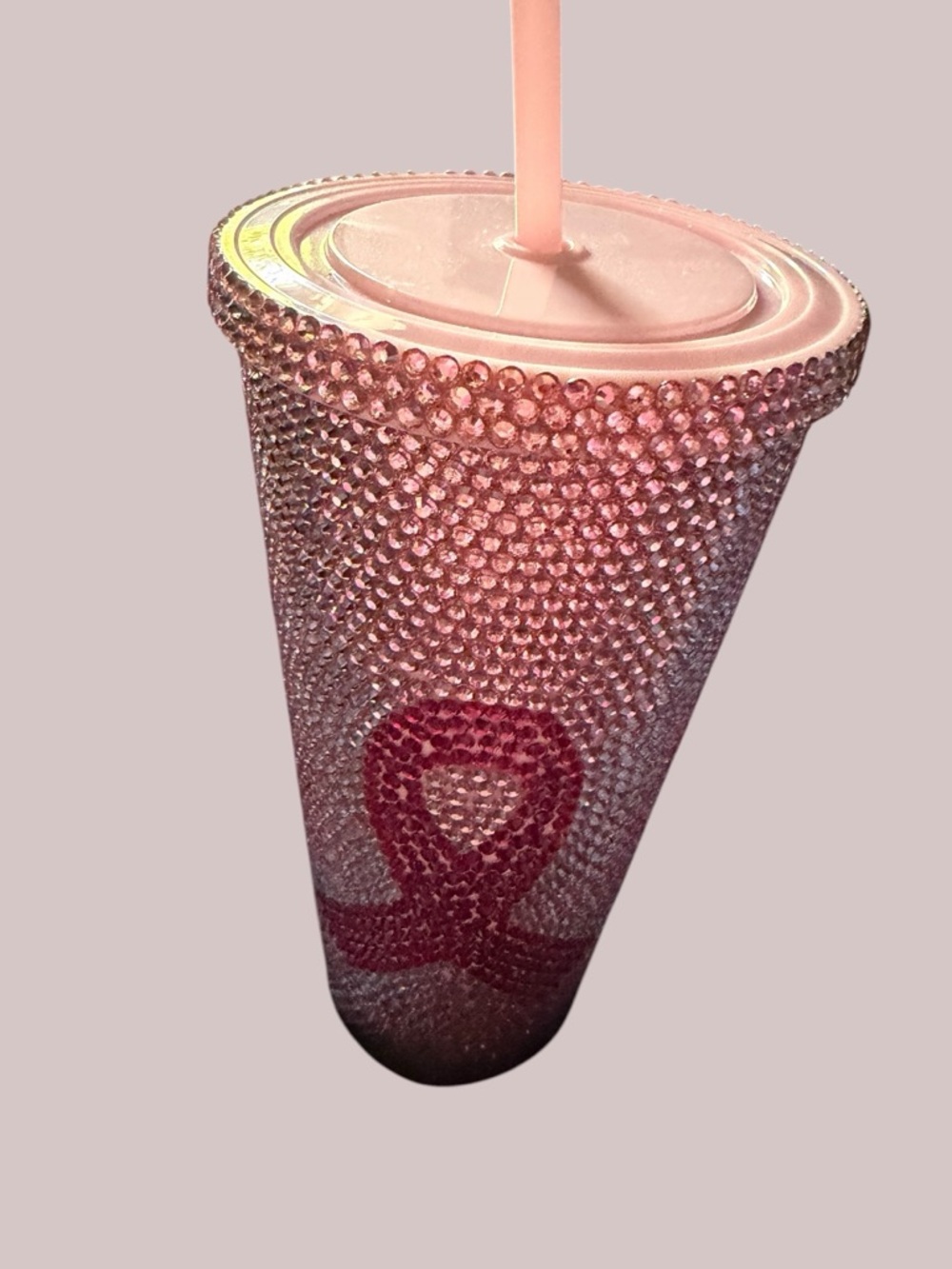 Pink Crystal-Embellished Travel Tumbler with Straw